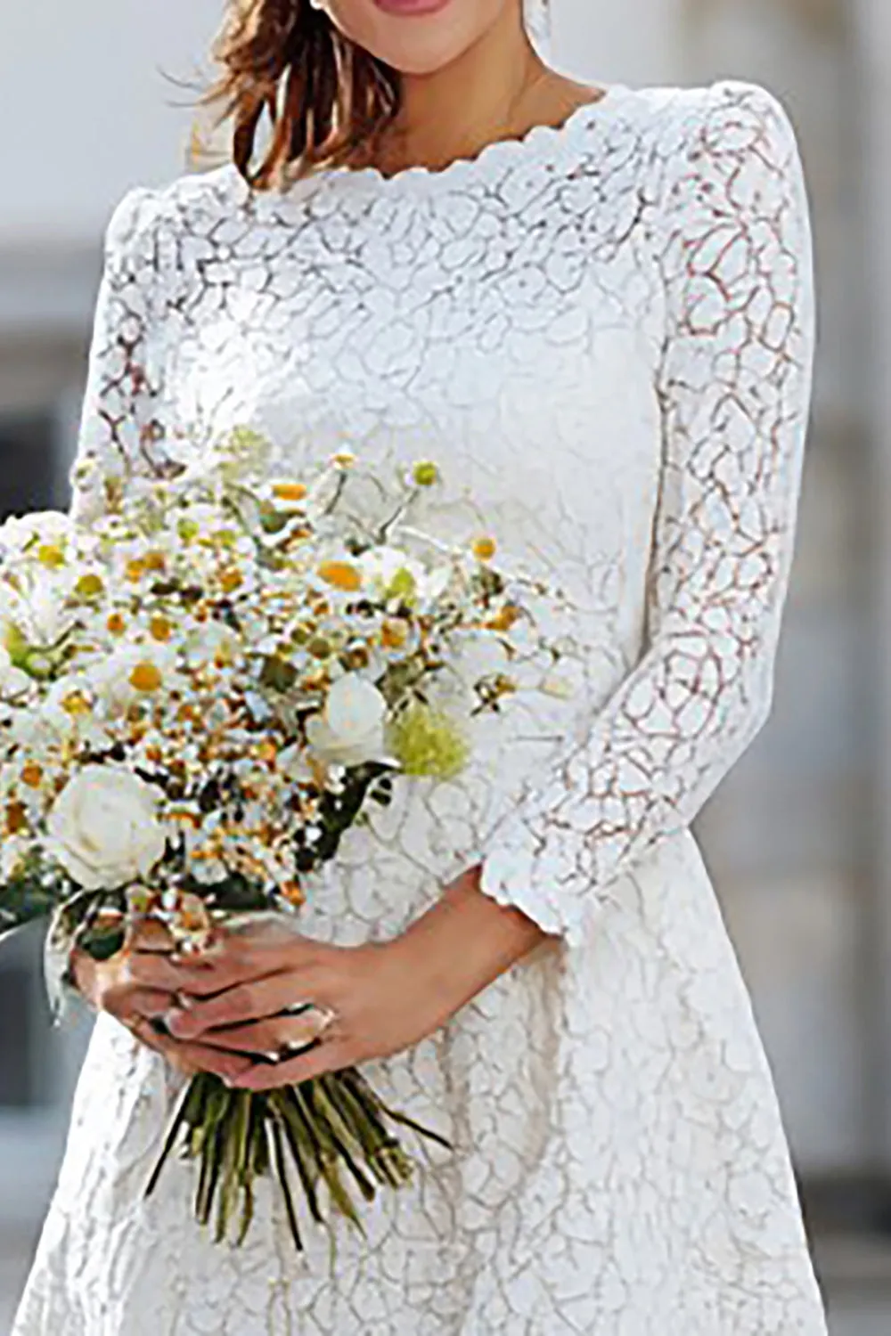 Ivory Lace A Line Long Wedding Reception Dress with Long Sleeves sold by Zapaka product image thumbnail 3