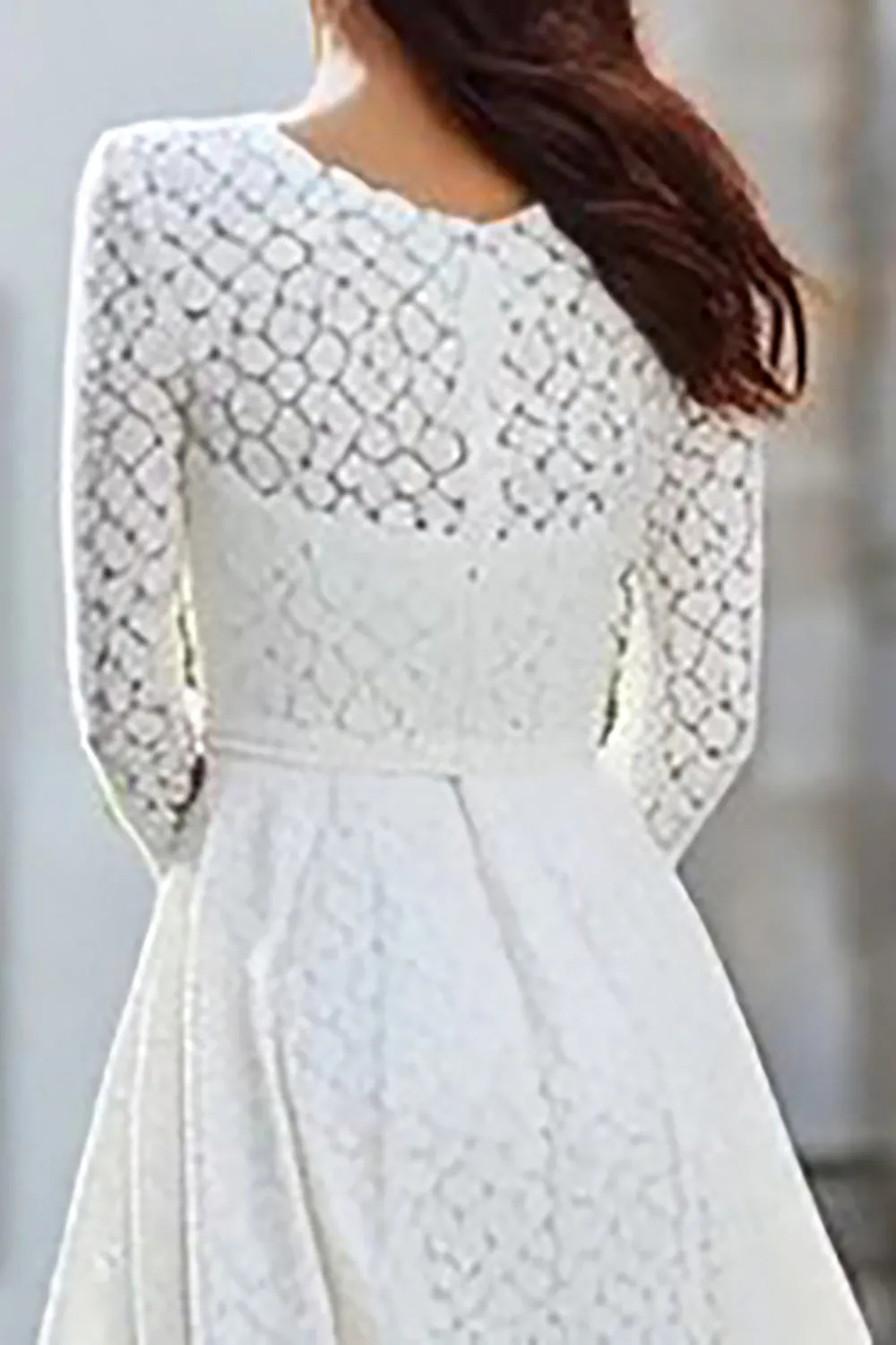 Ivory Lace A Line Long Wedding Reception Dress with Long Sleeves sold by Zapaka product image thumbnail 4