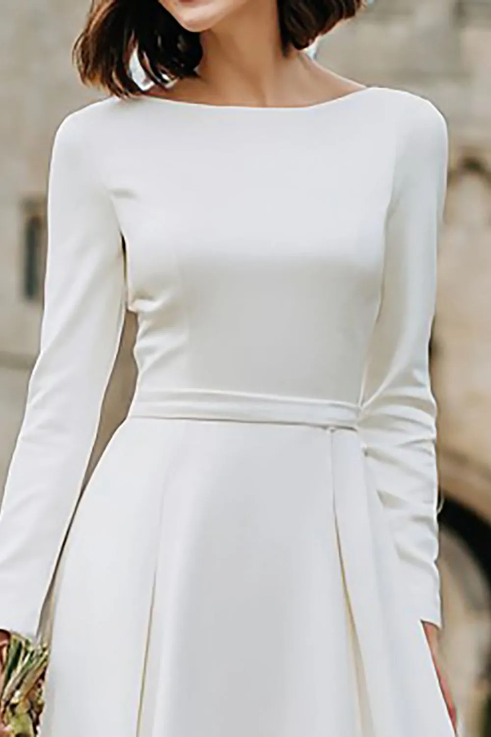 Ivory A Line Bateau Neck Long Engagement Dress with Long Sleeves sold by Zapaka product image thumbnail 3