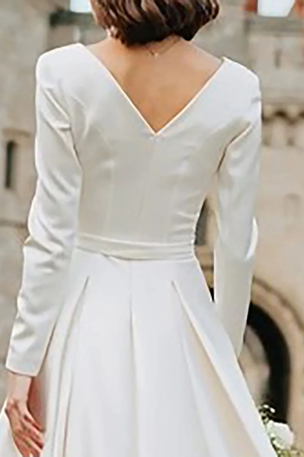Ivory A Line Bateau Neck Long Engagement Dress with Long Sleeves sold by Zapaka product image thumbnail 4
