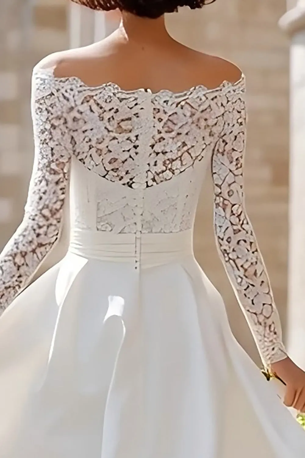 Ivory Off the Shoulder A Line High-Low Engagement Dress with Lace sold by Zapaka product image thumbnail 4