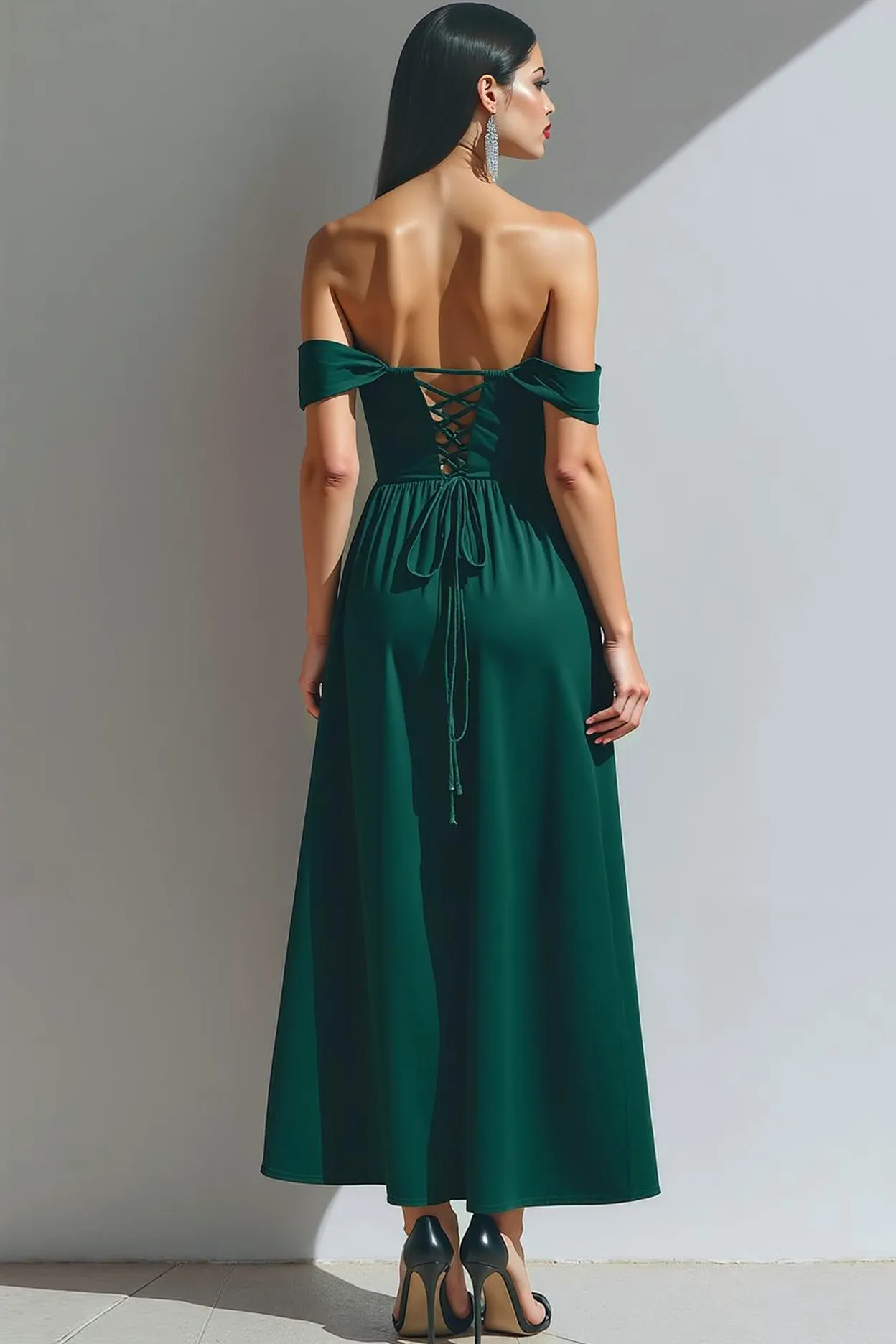 Dark Green A-Line Corset Velvet Maxi Holiday Party Dress with Pockets sold by Zapaka product image thumbnail 2