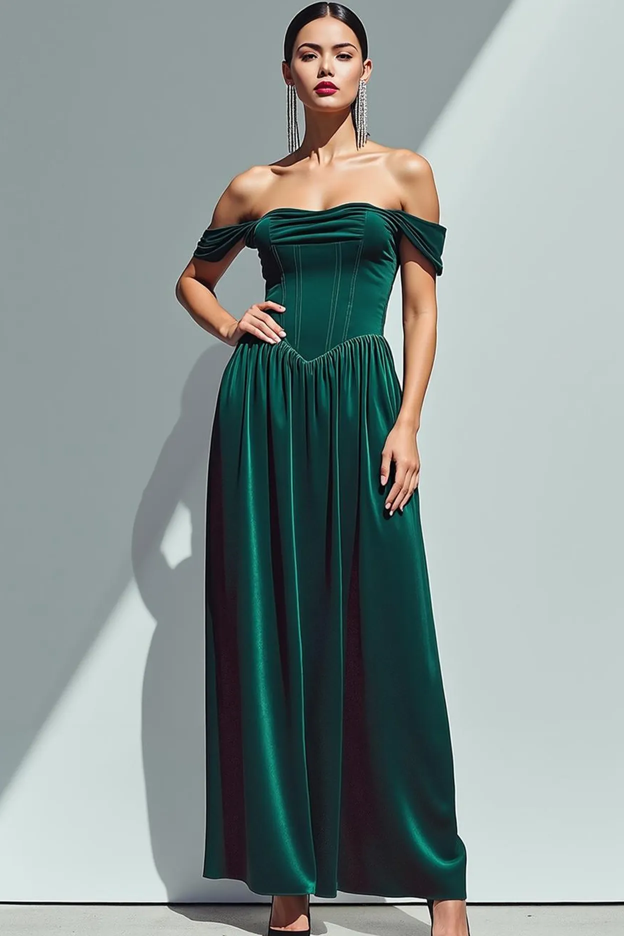 Dark Green A-Line Corset Velvet Maxi Holiday Party Dress with Pockets sold by Zapaka product image thumbnail 3