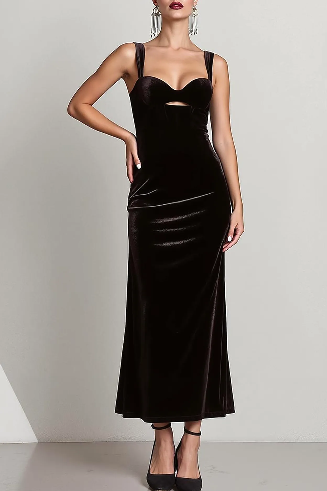 Black Velvet Sheath Keyhole Long Formal Dress with Slit sold by Zapaka product image thumbnail 3