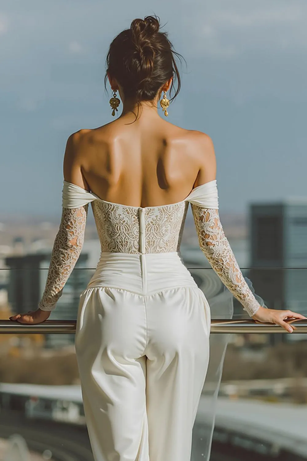 White Off the Shoulder Bridal Jumpsuits with Lace sold by Zapaka product image thumbnail 4