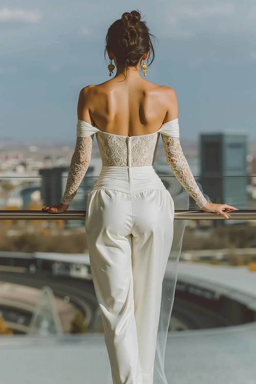 White Off the Shoulder Bridal Jumpsuits with Lace sold by Zapaka product image thumbnail 2