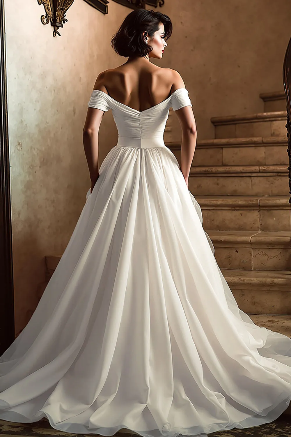 White Off the Shoulder A Line Wedding Dress with Slit sold by Zapaka product image thumbnail 2