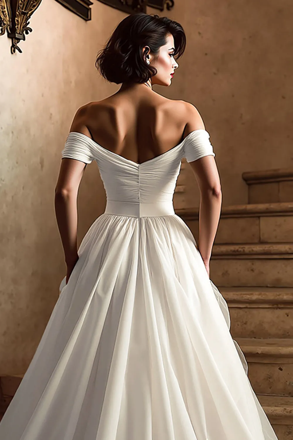 White Off the Shoulder A Line Wedding Dress with Slit sold by Zapaka product image thumbnail 4
