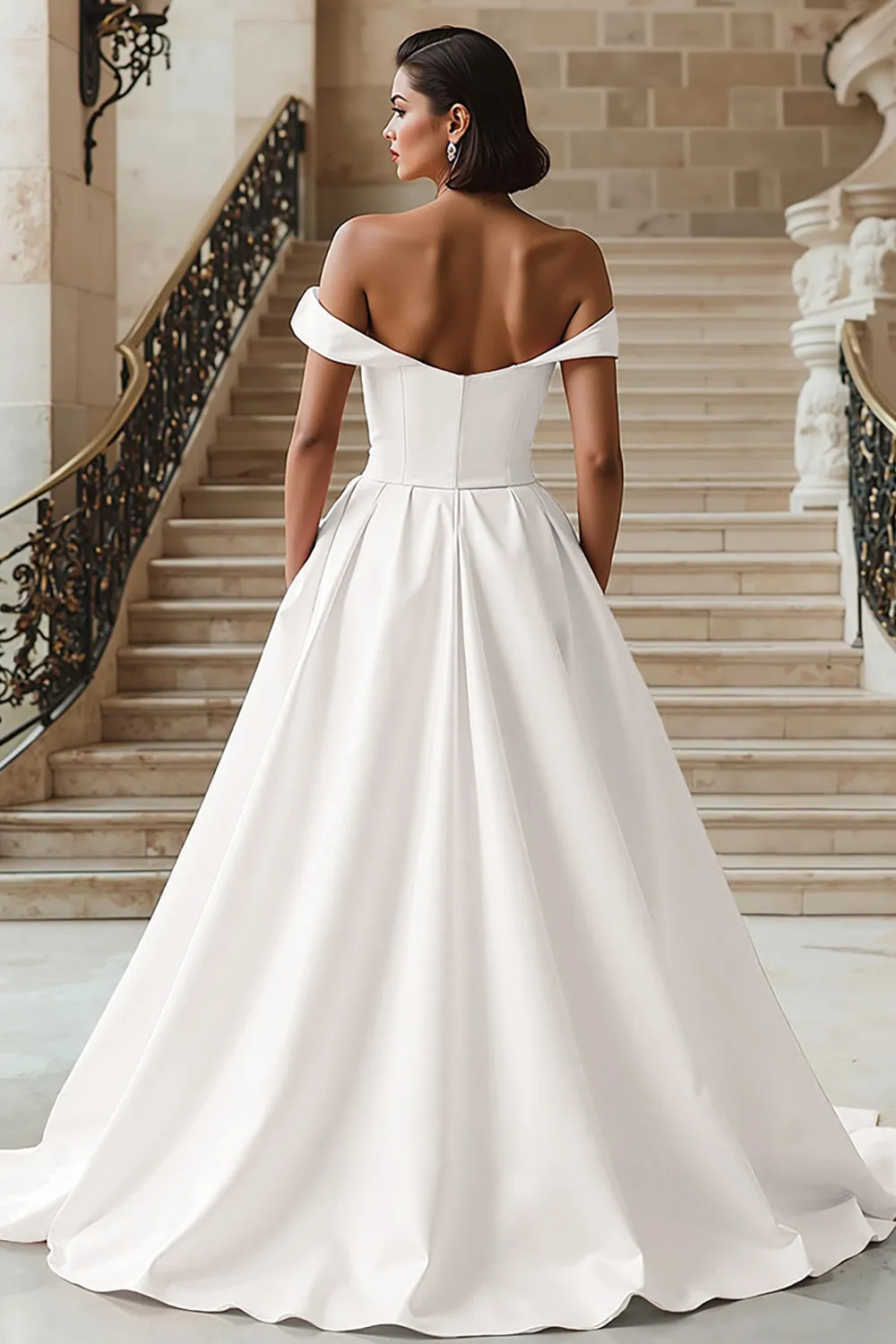 White Off the Shoulder Ball Gown Wedding Dress with Slit sold by Zapaka product image thumbnail 2