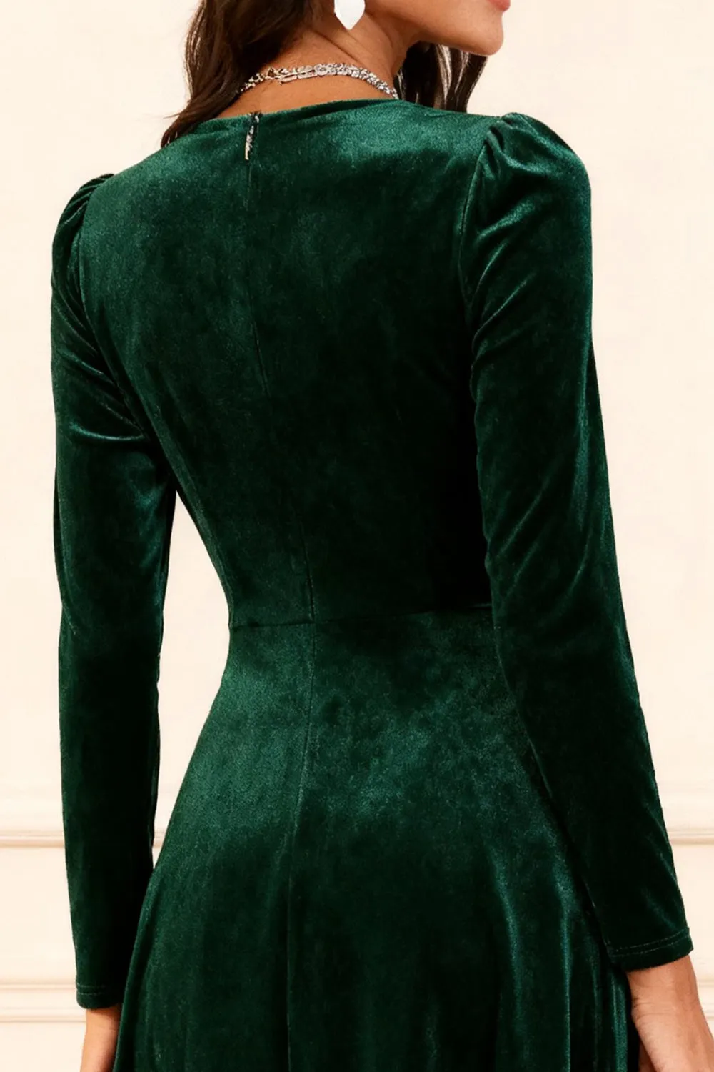 Dark Green A Line Velvet Long Sleeve Holiday Party Dress sold by Zapaka product image thumbnail 4