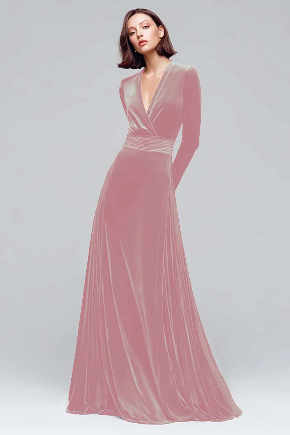 Dark Green A Line V Neck Velvet Holiday Party Dress With Long Sleeves sold by Zapaka product image thumbnail 4