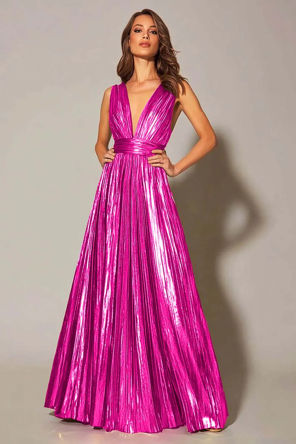 Golden Metallic A Line Pleated Formal Dress sold by Zapaka product image thumbnail 5