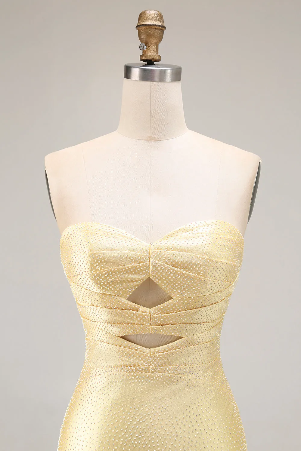 Yellow Mermaid Strapless Beaded Cut-Out Long Prom Dress With Slit sold by Zapaka product image thumbnail 4