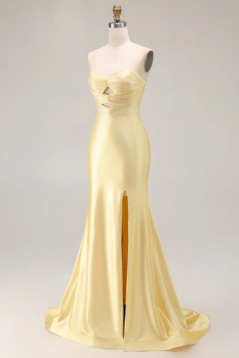 Yellow Mermaid Strapless Beaded Cut-Out Long Prom Dress With Slit sold by Zapaka product image thumbnail 3