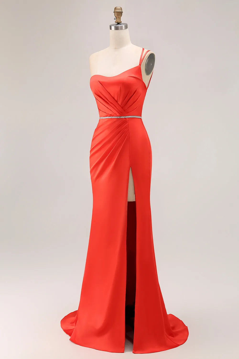 One Shoulder Orange Mermaid Beaded Long Prom Dress With Slit sold by Zapaka product image thumbnail 3