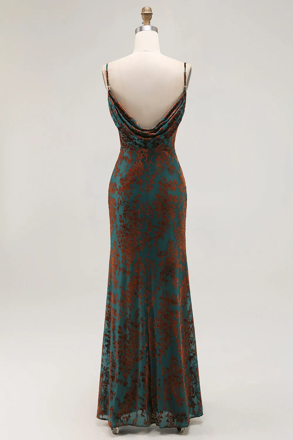 Dark Green Sheath Printed Long Bridesmaid Dress With Slit sold by Zapaka product image thumbnail 2