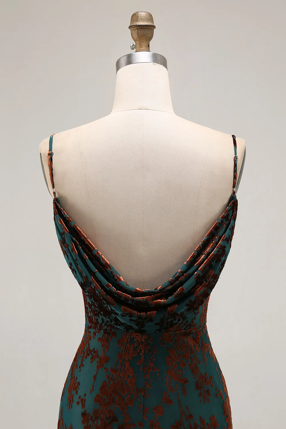 Dark Green Sheath Printed Long Bridesmaid Dress With Slit sold by Zapaka product image thumbnail 5