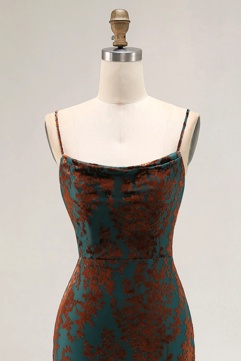 Dark Green Sheath Printed Long Bridesmaid Dress With Slit sold by Zapaka product image thumbnail 4