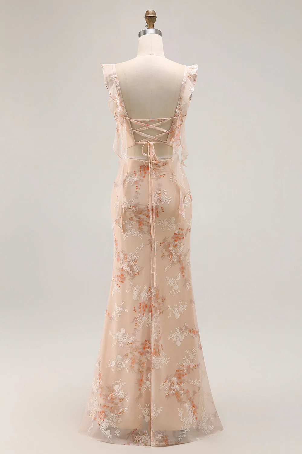 Champagne Floral Sheath Long Bridesmaid Dress With Slit sold by Zapaka product image thumbnail 2