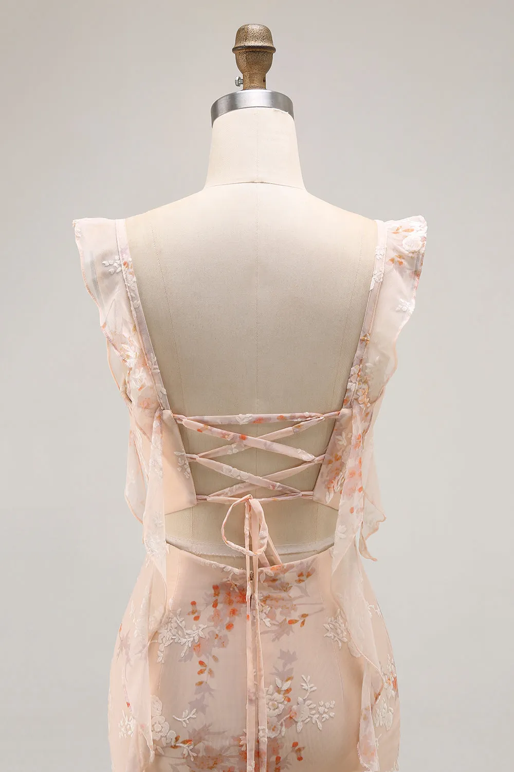 Champagne Floral Sheath Long Bridesmaid Dress With Slit sold by Zapaka product image thumbnail 5