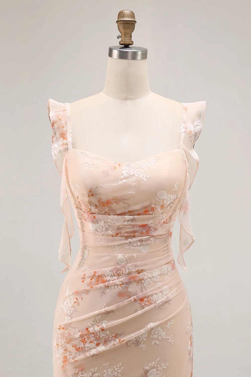 Champagne Floral Sheath Long Bridesmaid Dress With Slit sold by Zapaka product image thumbnail 4