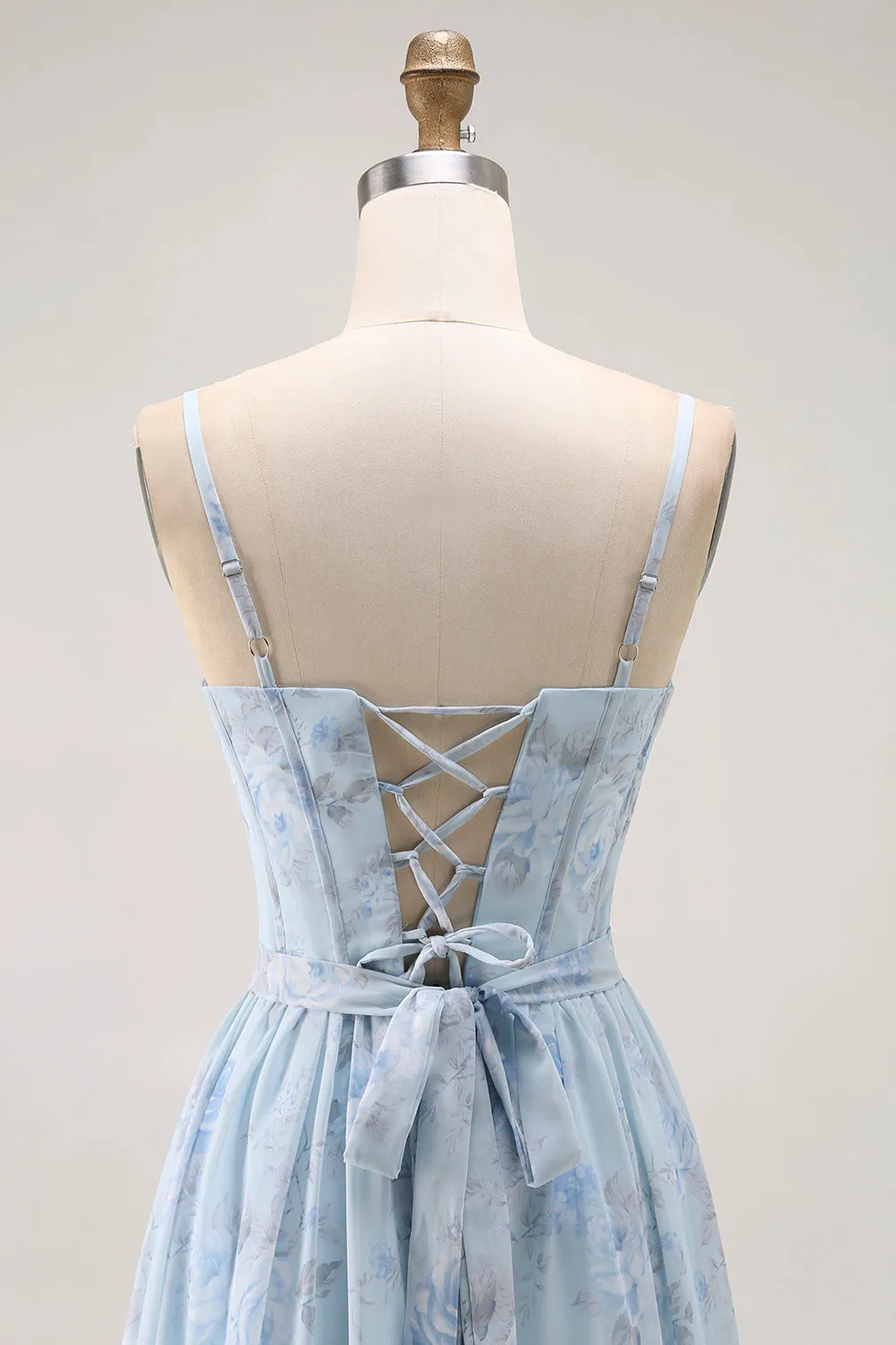 Blue Floral Corset A Line Ruffle Bridesmaid Dress sold by Zapaka product image thumbnail 5