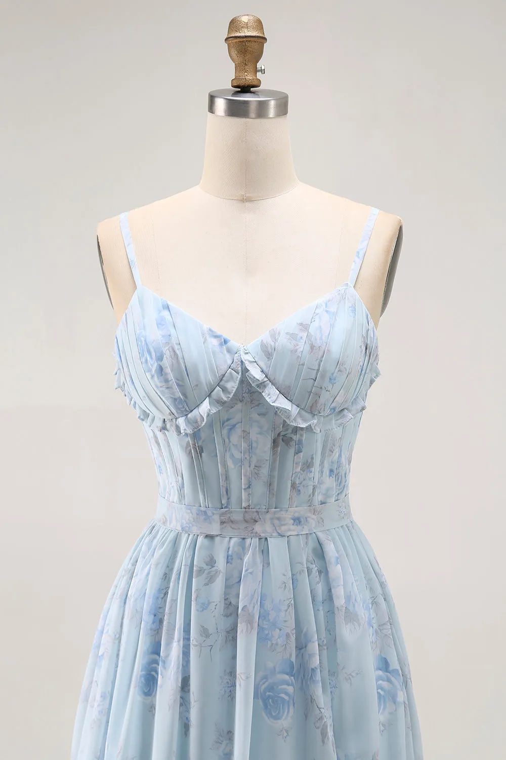 Blue Floral Corset A Line Ruffle Bridesmaid Dress sold by Zapaka product image thumbnail 4