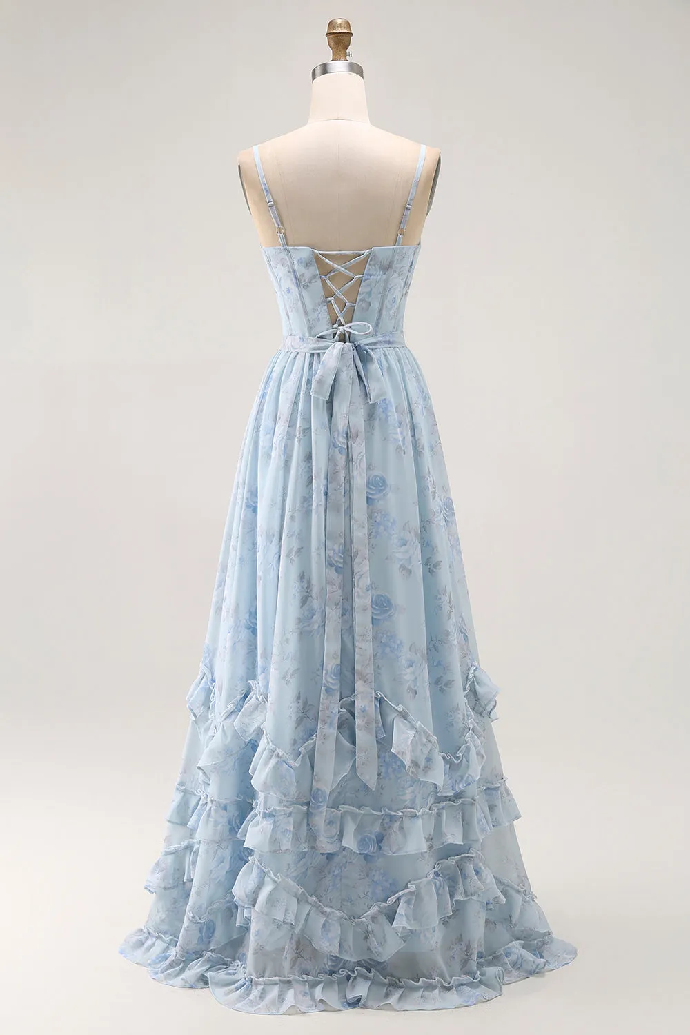 Blue Floral Corset A Line Ruffle Bridesmaid Dress sold by Zapaka product image thumbnail 2