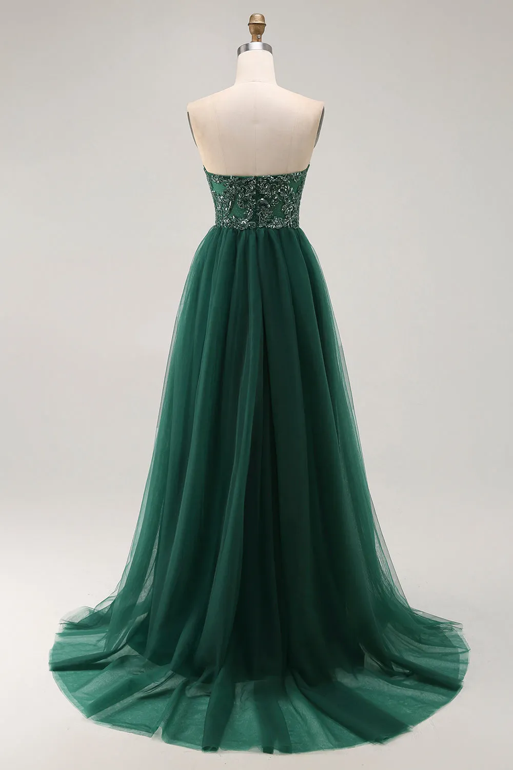 Dark Green Sequin Strapless A Line Long Prom Dress sold by Zapaka product image thumbnail 2