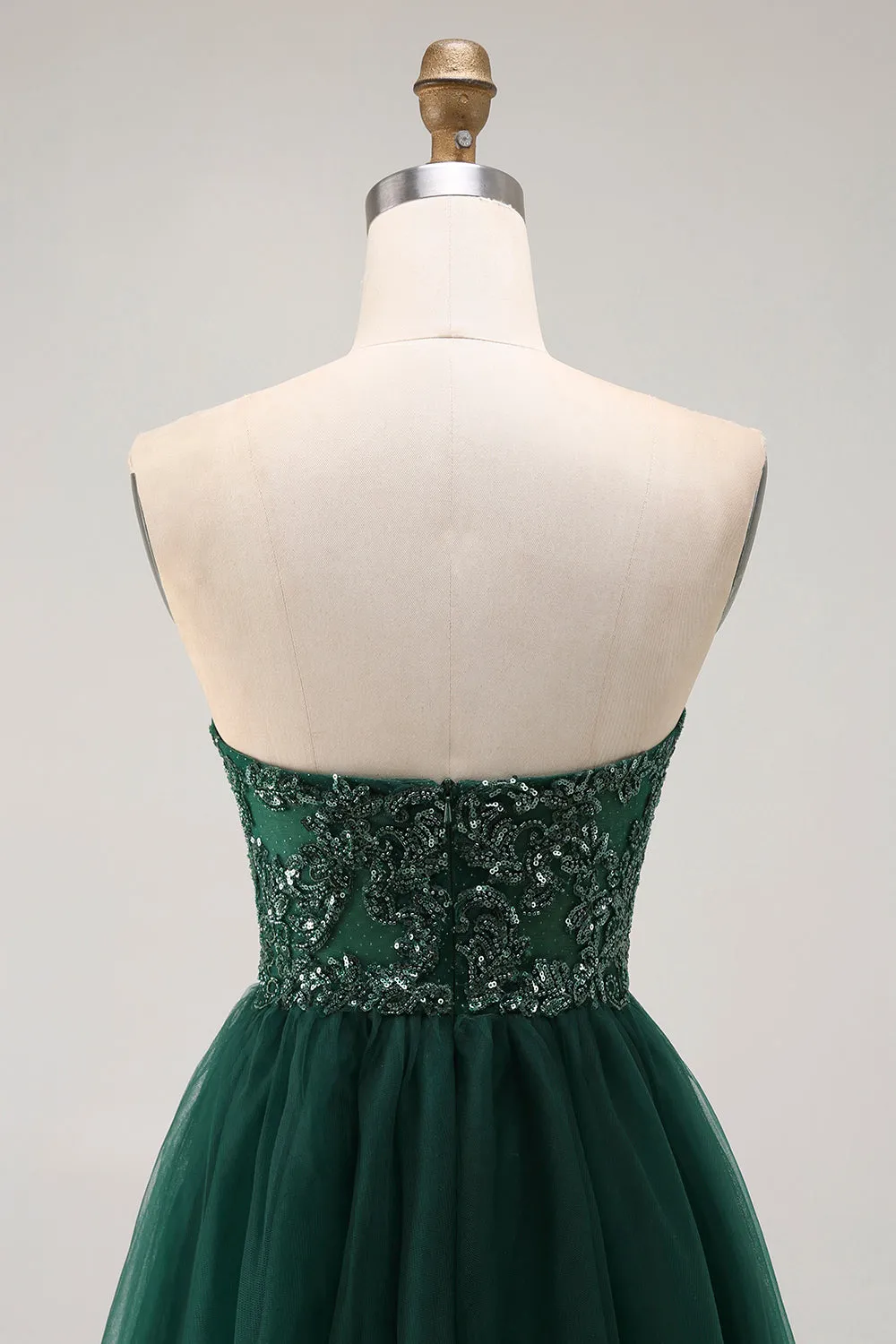 Dark Green Sequin Strapless A Line Long Prom Dress sold by Zapaka product image thumbnail 5