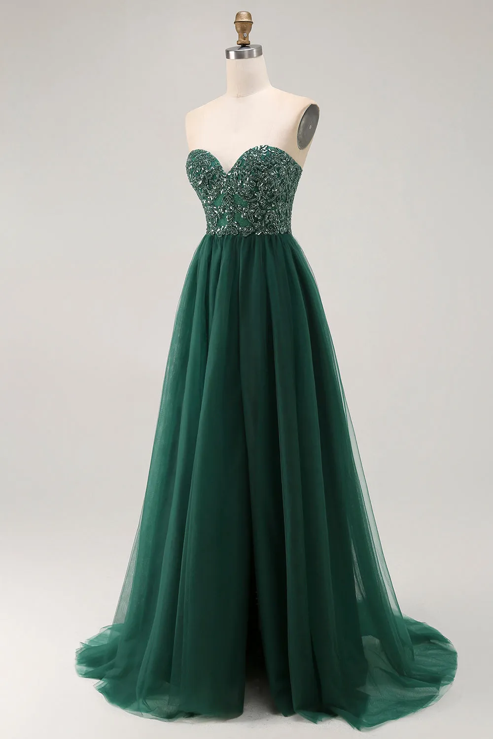 Dark Green Sequin Strapless A Line Long Prom Dress sold by Zapaka product image thumbnail 3
