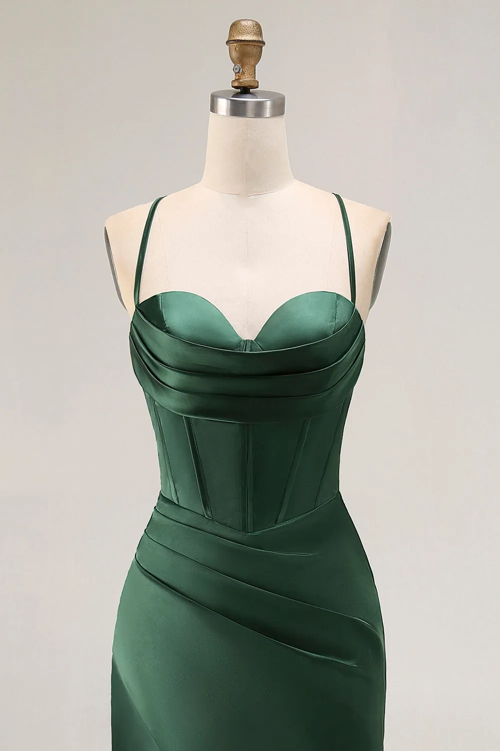 Dark Green Corset Satin Prom Dress With Slit sold by Zapaka product image thumbnail 4