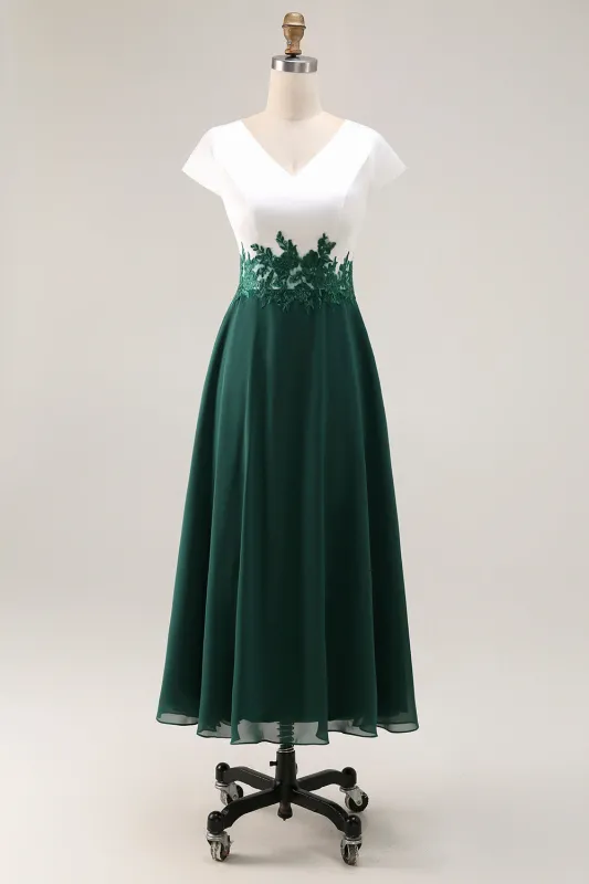 White Green A Line V Neck Appliqued Mother Of The Bride Dress sold by Zapaka
