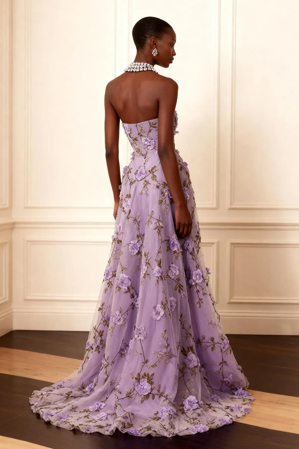 Purple Strapless Appliqued A-Line Long Prom Dress With 3D Flowers sold by Zapaka product image thumbnail 2