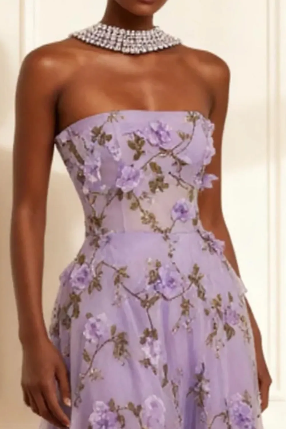 Purple Strapless Appliqued A-Line Long Prom Dress With 3D Flowers sold by Zapaka product image thumbnail 3