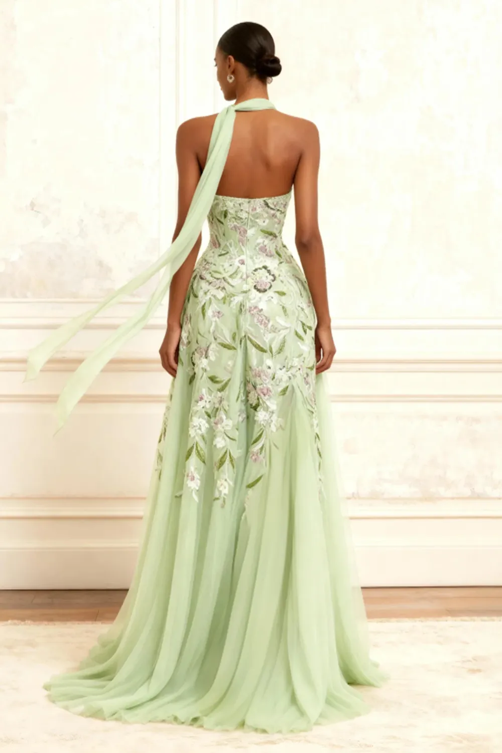 Dusty Sage Strapless A-Line Embroidered Long Prom Dress With Slit sold by Zapaka product image thumbnail 2
