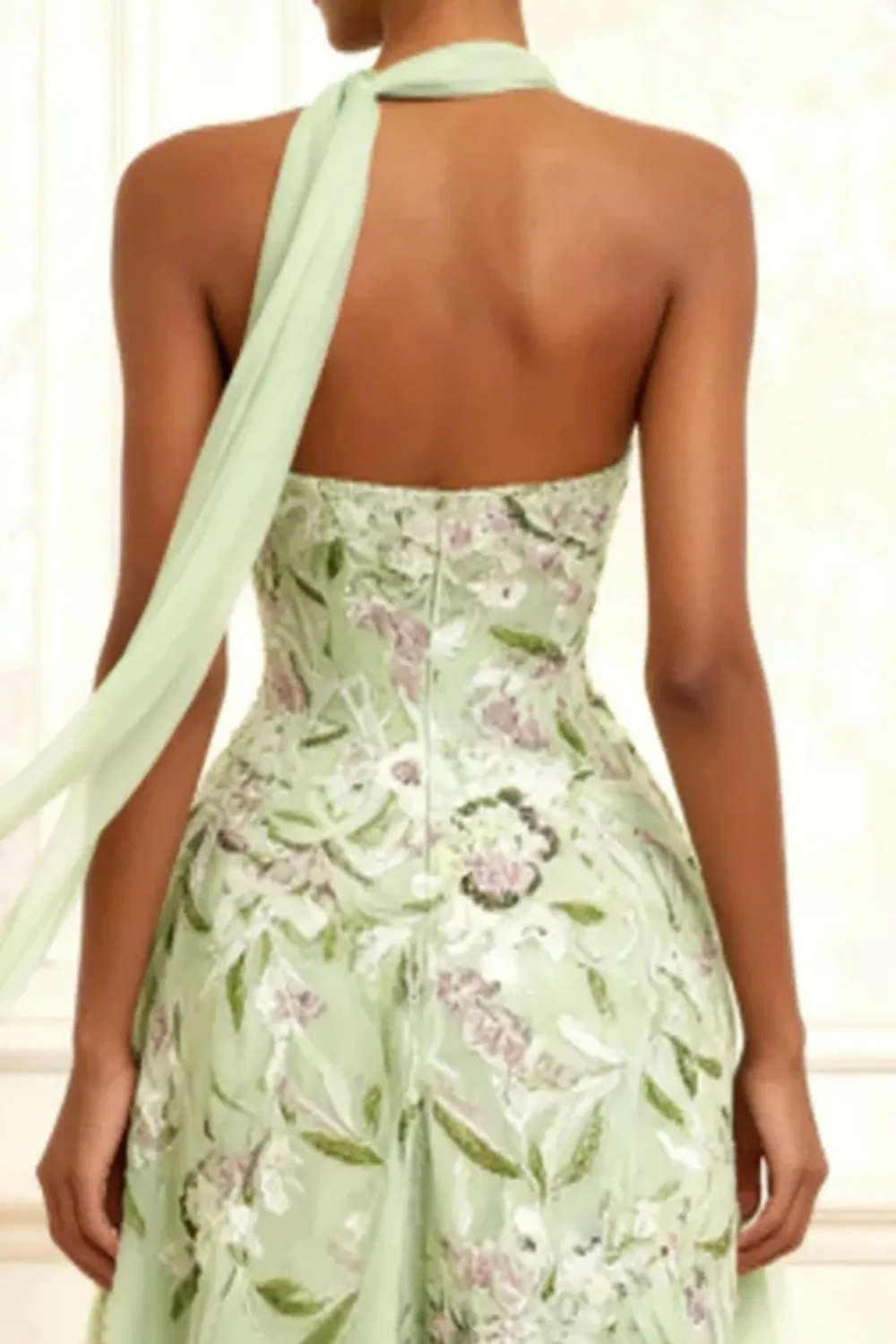 Dusty Sage Strapless A-Line Embroidered Long Prom Dress With Slit sold by Zapaka product image thumbnail 4