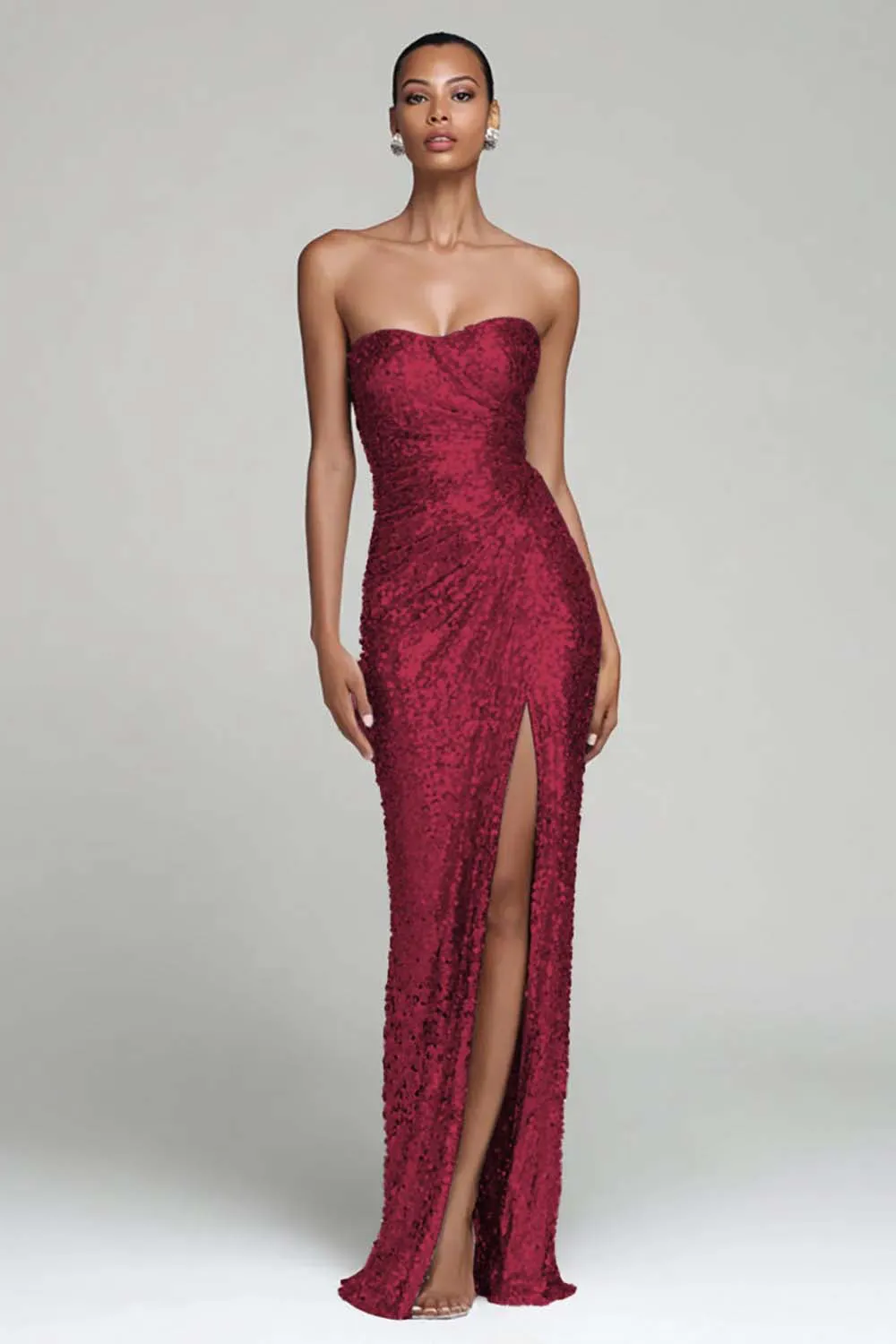 Sparkly Silver Strapless Sheath Holiday Party Dress With Slit sold by Zapaka product image thumbnail 5