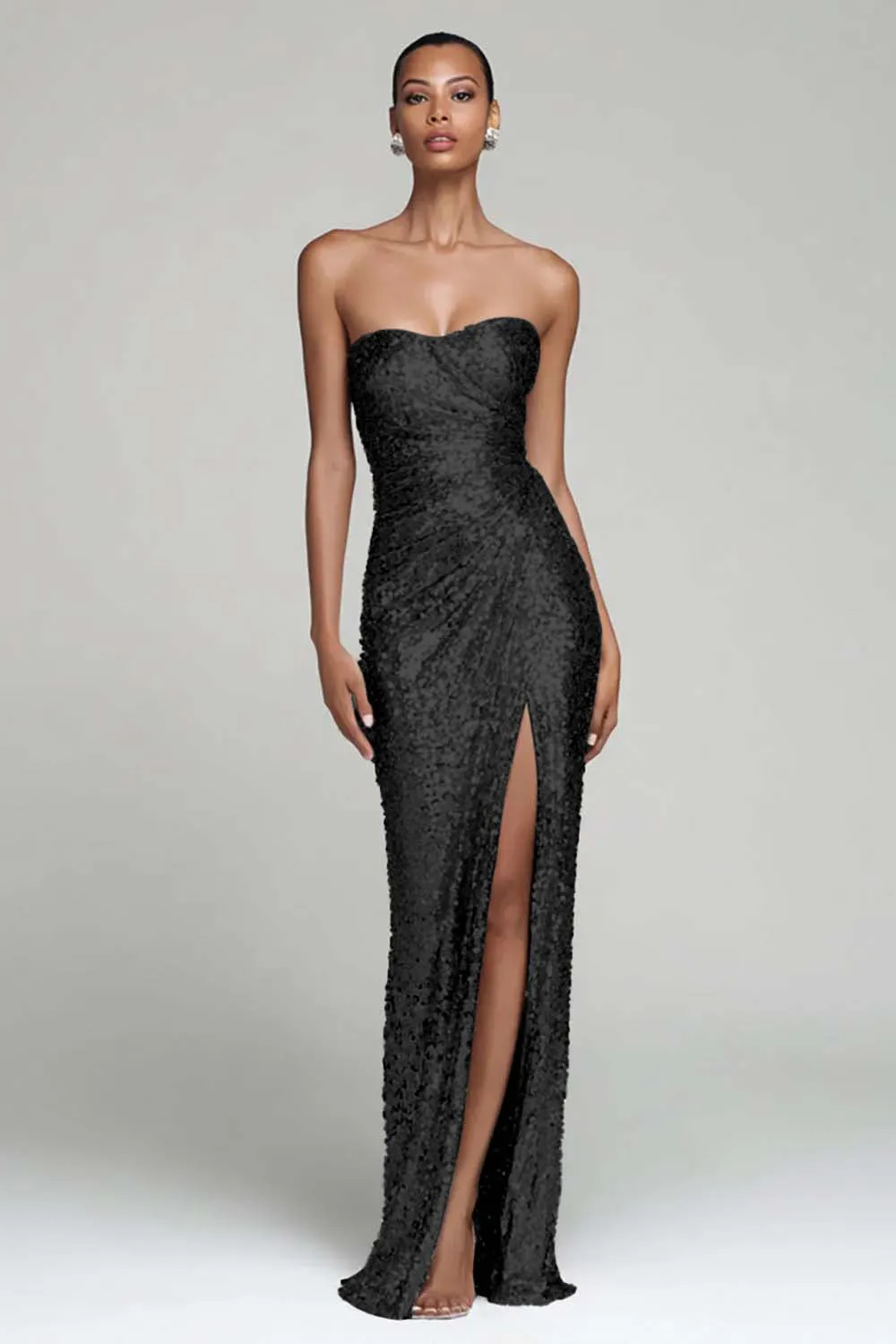 Sparkly Silver Strapless Sheath Holiday Party Dress With Slit sold by Zapaka product image thumbnail 4