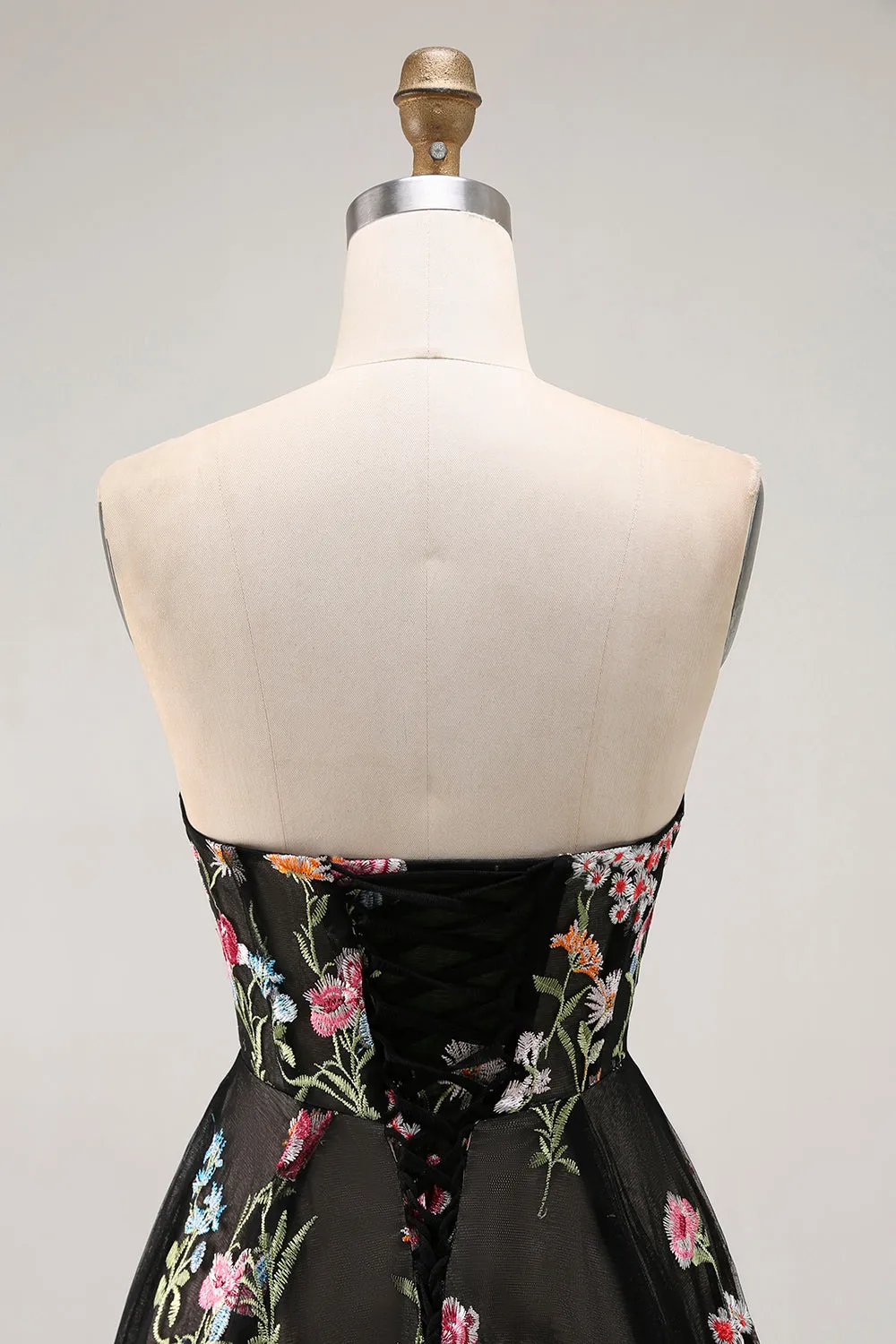 Strapless Black Floral A Line Long Prom Dress sold by Zapaka product image thumbnail 5