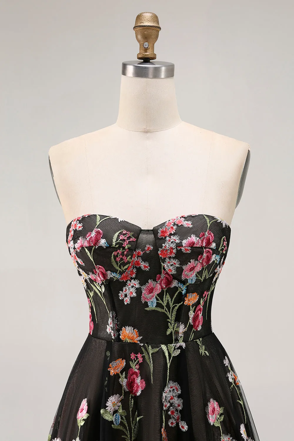 Strapless Black Floral A Line Long Prom Dress sold by Zapaka product image thumbnail 4
