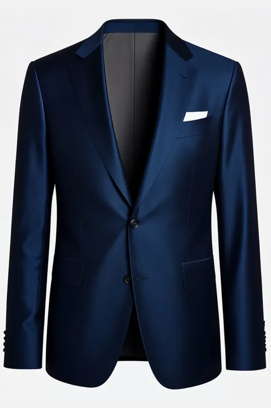 Navy Notched Lapel Single Breasted Men Formal Blazer sold by Zapaka
