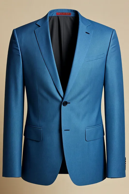 Blue Grey Notched Lapel Single Breasted Men Blazer sold by Zapaka