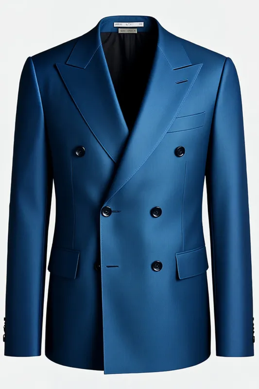 Dark Blue Peak Lapel Double Breasted Men Blazer sold by Zapaka
