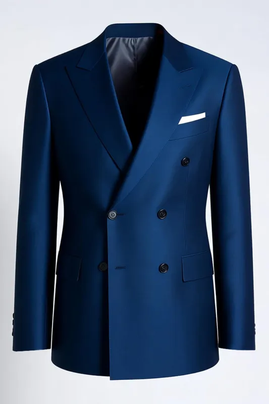 Navy Peak Lapel Double Breasted Men Blazer sold by Zapaka
