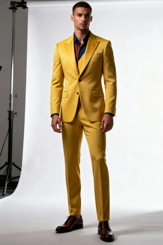 Peak Lapel 2 Piece Single Breasted Yellow Men Formal Suits sold by Zapaka