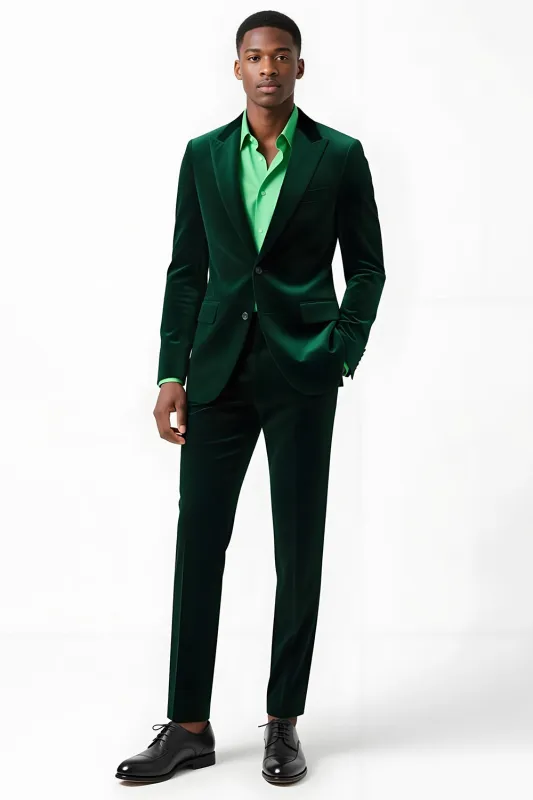 Dark Green Peak Lapel 2 Piece Single Breasted Men's Suits sold by Zapaka