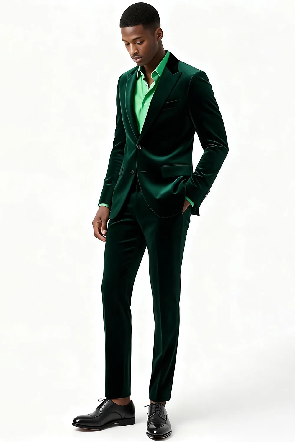 Dark Green Peak Lapel 2 Piece Single Breasted Men's Suits sold by Zapaka product image thumbnail 3