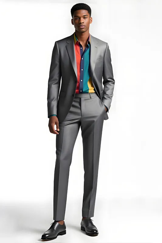 Notched Lapel 2 Piece Silver Grey Formal Business Suits sold by Zapaka