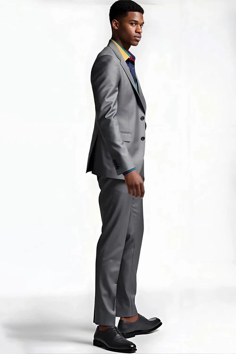 Notched Lapel 2 Piece Silver Grey Formal Business Suits sold by Zapaka product image thumbnail 3